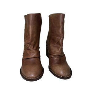 Børn Brown Leather Ankle Boots • Size 7 • NWT • Block Heel Western Stitch Bootie